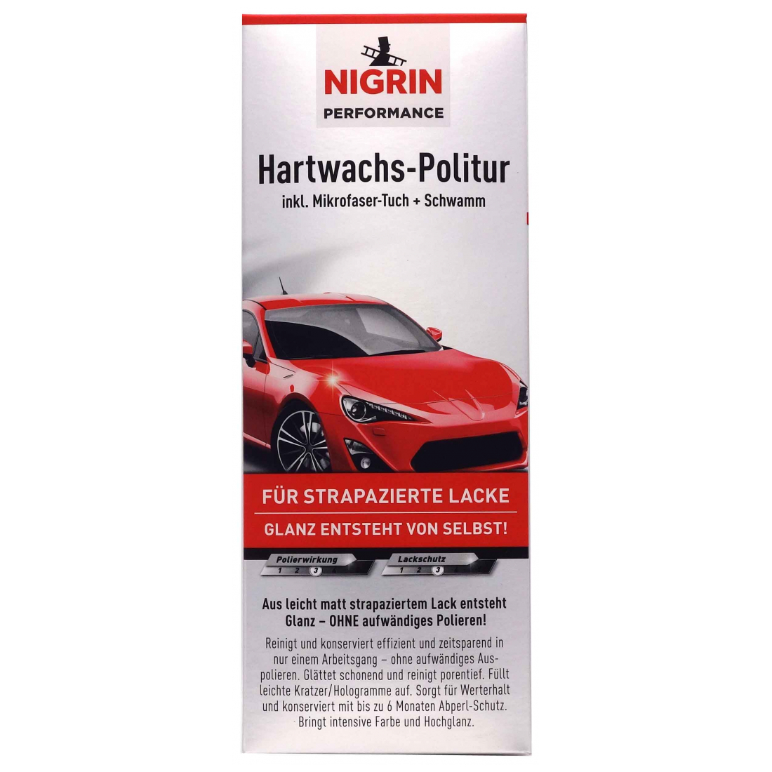 NIGRIN Hartwachs-Politur + Schwamm Mikrofasertuch 500 ml 72961