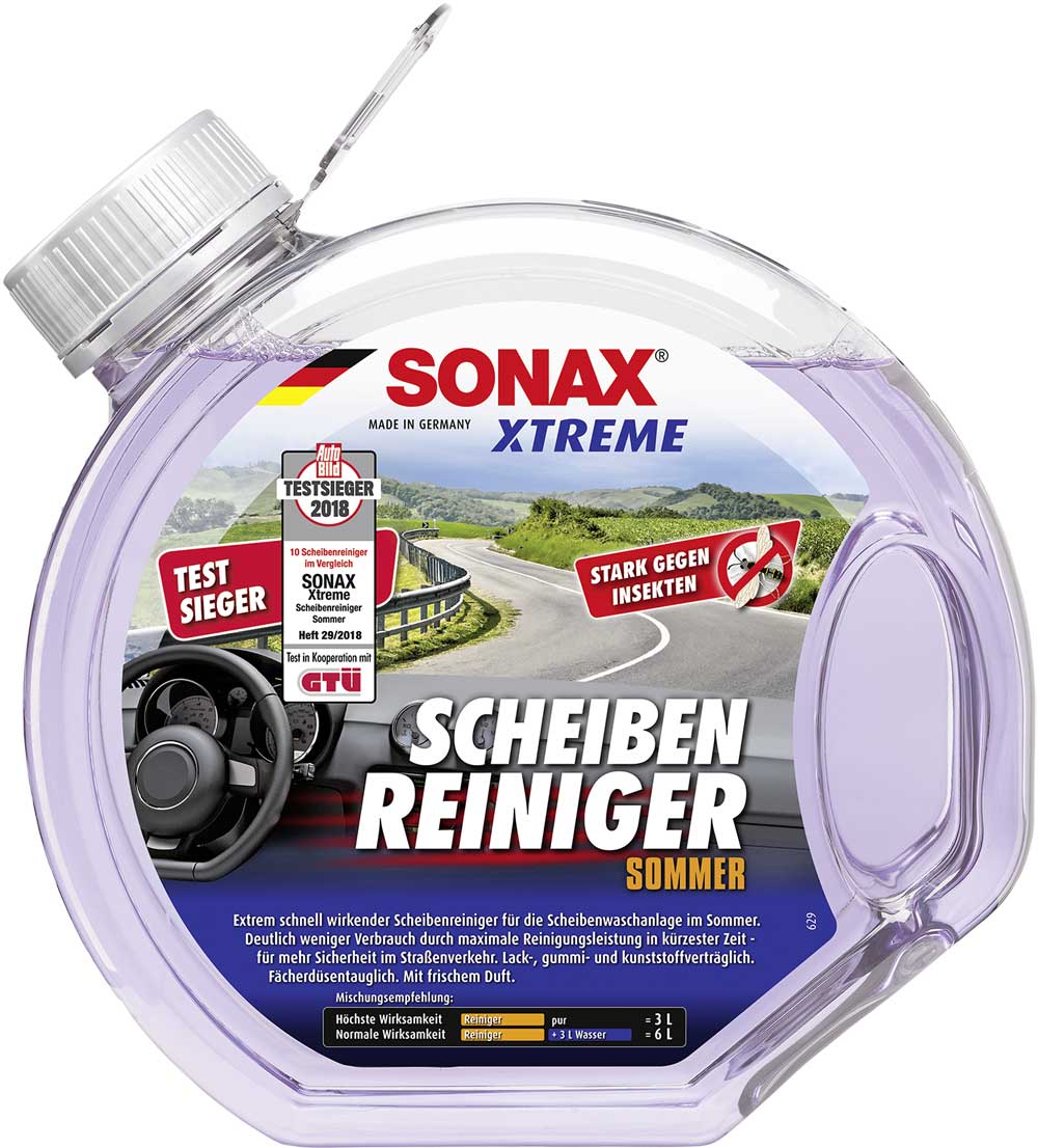 SONAX XTREME Shampoo 2 in 1 FelgenReiniger PLUS ScheibenReiniger Sommer gebrauchsfertig 3L ReifenGlanzSpray Wet Look AutoInnenReiniger