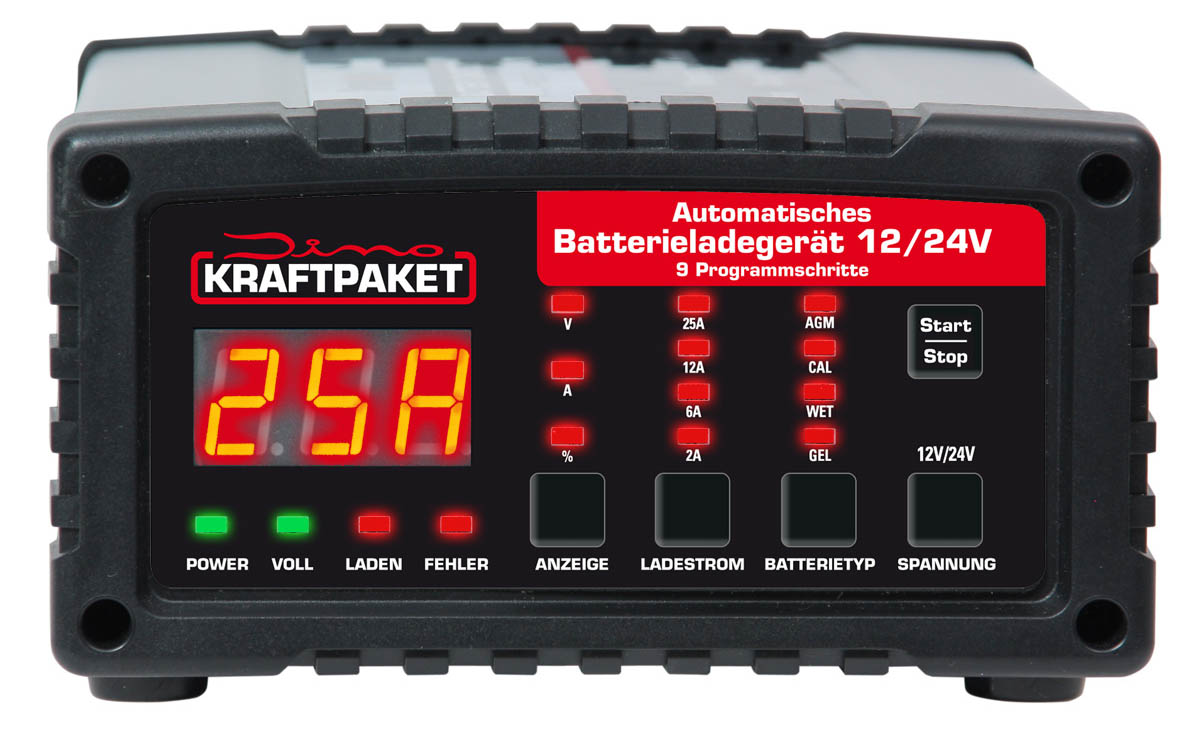 Dino KRAFTPAKET Batterieladegerät 12V/24V – 25A/12A/6A/2A regelbar 28 Programme