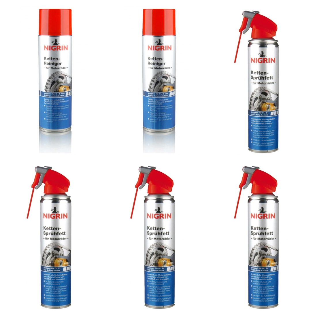 Nigrin Ketten-Reiniger für Motorräder 73889 Ketten-Sprühfett 400 ml 73888