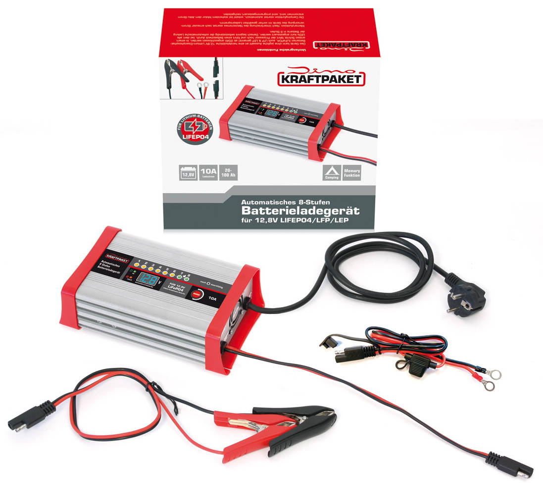 Dino KRAFTPAKET Batterieladegerät 12,8V · 10A für lifepo4-/LFP-Lithium-Batterien