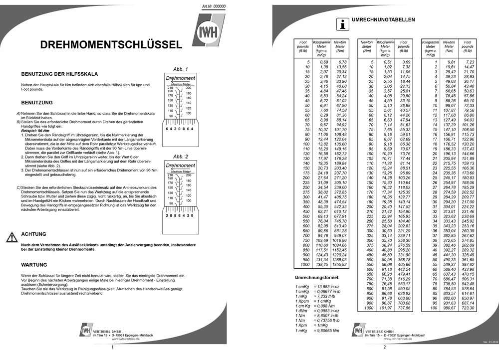 IWH Drehmomentschlüssel 40- 210 NM