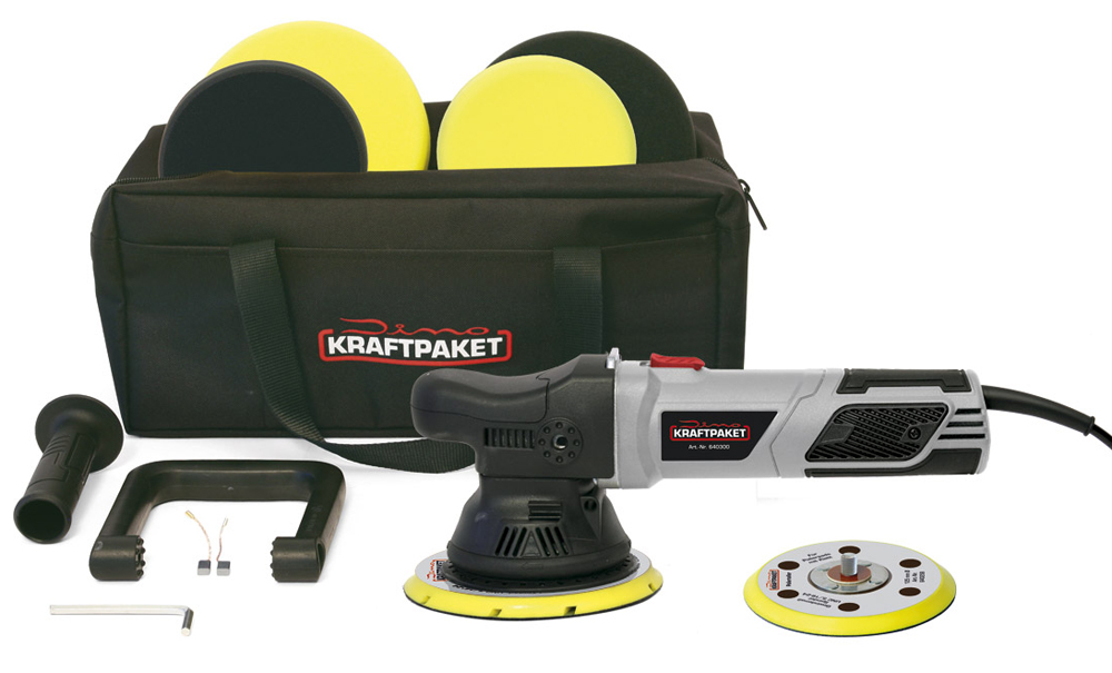 Dino KRAFTPAKET 21mm-900W Exzenter Poliermaschine Stufenlos im XXL-Set mit 125mm 150mm Teller 640300