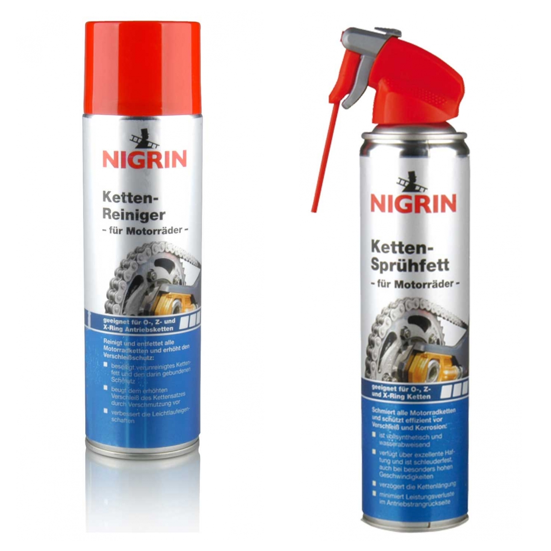 Nigrin Ketten-Reiniger für Motorräder 73889 plus Ketten-Sprühfett 400 ml 73888