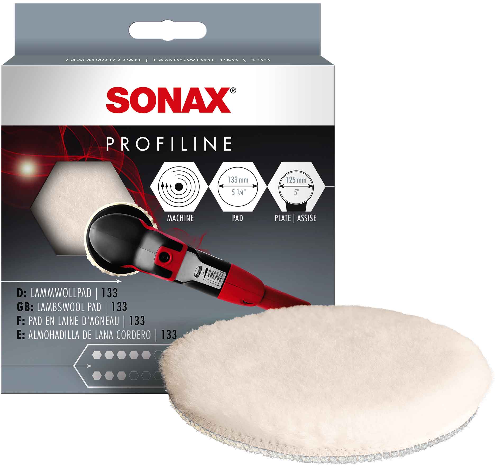 SONAX PROFILINE Headlight Polish Scheinwerferaufbereitung 250ml + Lammwoll Pad 133 (1 Stück)