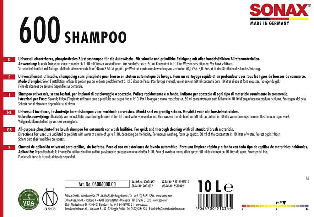 SONAX Shampoo Bürstenshampoo 10L