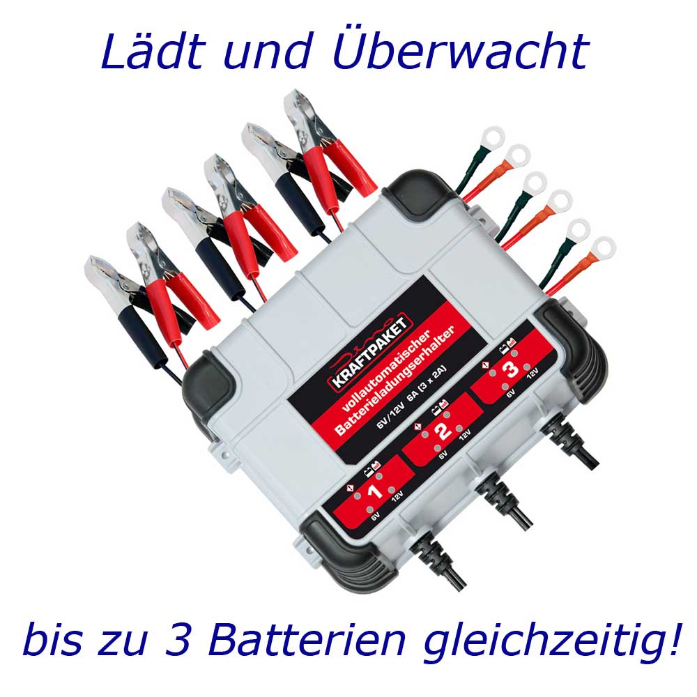 Dino KRAFTPAKET Batterieerhaltungsladegerät 6/12V-3 x 2A IP65 Spritzwassergeschützt