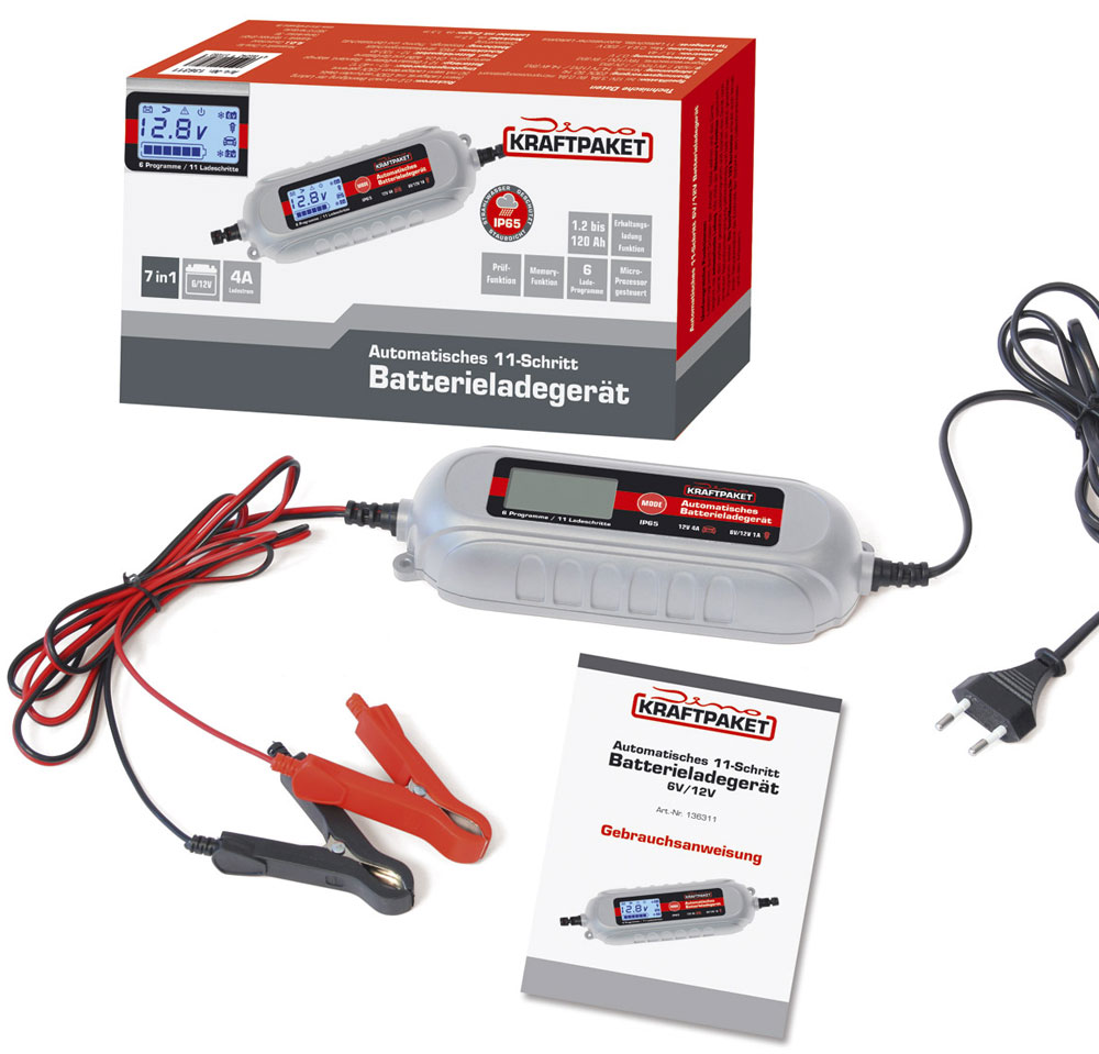 Dino KRAFTPAKET Batterieladegerät 6V/12V-4A mit Batterietester