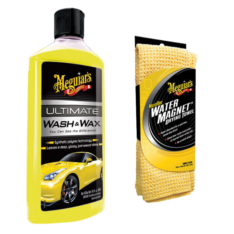 MEGUIARS Ultimate Wash&Wax 473ml + Water Magnet Trockentuch