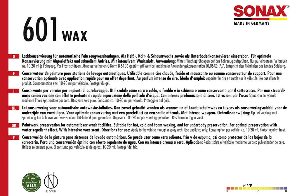 SONAX WAX Lackkonservierung Waschanlage 10L
